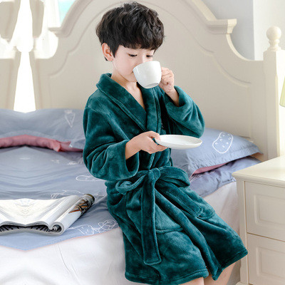 睡袍男童秋冬季浴袍宝宝睡衣男孩子睡觉穿的衣服中童家居服大同东