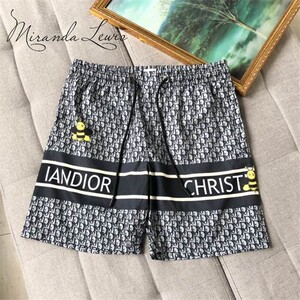 dior/迪奥 21ss满印老花字母小蜜蜂松紧沙滩裤休闲运动短裤男女