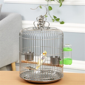 八哥加粗画眉穿丝不锈钢白钢鸟笼简约鸟笼鹩哥圆形鸟笼鹦鹉养殖笼