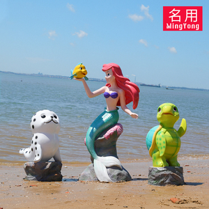 仿真海洋生物美人鱼玻璃钢雕塑水上乐园沙滩海豹海龟海豚装饰摆件