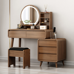 新中式实木色梳妆台卧室现代简约小户型化妆桌多功能收纳斗柜一体