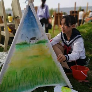 儿童画画帐篷户外活动diy手绘涂鸦三角帐篷宝宝游戏屋 印第安野餐