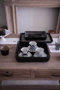 日本日式作家  高岛大树 手作 格子条纹马克杯咖啡杯手握杯碟子