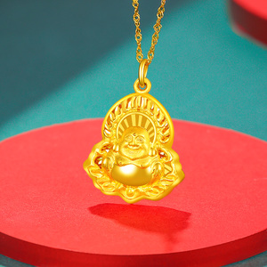 黄金吊坠999足金火焰佛挂坠项链礼物送女友