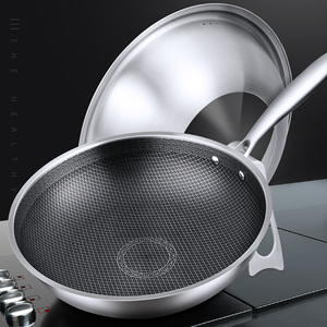 爱乐仕德国不锈钢炒锅不粘锅炒菜锅不锈钢带盖锅电磁炉燃气通用