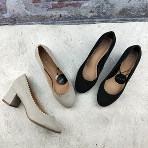 英国单 外贸2021新款浅口花边休闲通勤高跟女鞋绒面百搭套脚单鞋