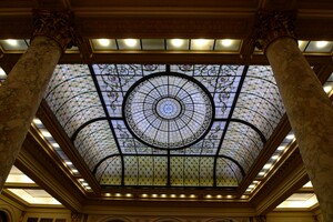 蒂凡尼彩色玻璃别墅大方形穹顶透光玻璃复层吊顶天花板露天拱形画