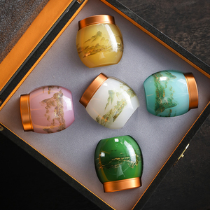 百贝 琉璃茶叶罐玻璃小号便携迷你普洱茶盒密封木制软木塞礼盒装