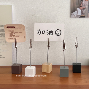 日式复古便签夹摆件桌面留言便条夹立式拍立得照片夹木质卡片夹子