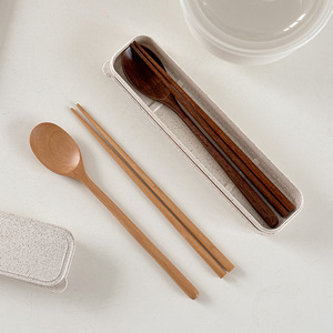 穆尼 ins风筷子勺子套装餐具木质日式便携餐具收纳盒上班带饭