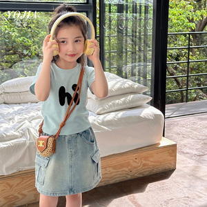 YOJIA女童短袖T恤夏季2024新款韩版休闲小女孩半袖衣服儿童上衣