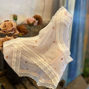 日系网纱透明内裤少女夏季薄款低腰蕾丝高叉无痕性惑粉色小内内女