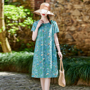 素素订女装原创品牌旗舰店棉麻连衣裙2022夏季气质小个子碎花裙子