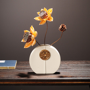 中国风新中式禅意餐桌干花花瓶摆件玄关客厅电视柜插花陶瓷装饰品