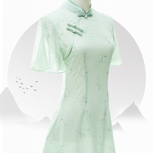 绿色小清新旗袍2024新款改良年轻款少女日常可穿连衣裙夏季小个子