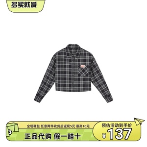热风2024年春季新款女士短版格纹衬衫F02W4109