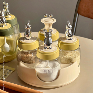 ins调味罐玻璃盐罐家用厨房调料瓶罐子可旋转组合套装味精调味盒