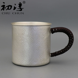 足银杯子999纯银水杯手工全银茶杯办公口杯带手柄雪花银茶缸茶具