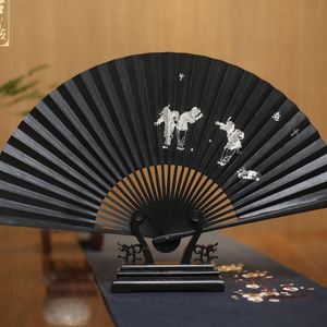 吉善扇子 8寸折扇桑皮纸黑纸扇传统银箔工艺扇剪纸扇出国礼品扇