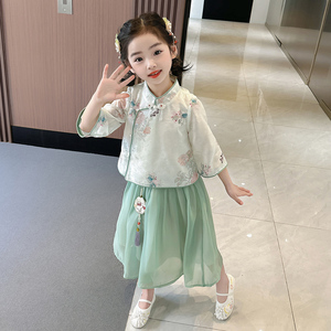 汉服洋气女童夏装2024新款甜美可爱新中式国潮套装女宝宝装半身裙