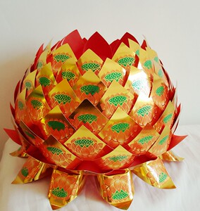 七彩烫金莲花片往生硬卡纸金菠萝七彩莲花聚宝盆九转彩色聚财包邮