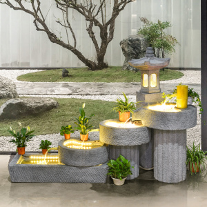 石磨水景假山流水喷泉摆件竹子中式阳台鱼池花园庭院户外造景景观