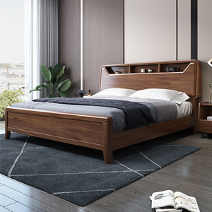 胡桃木床2米×220大床全实木新中式轻奢现代简约储物主卧室双人床