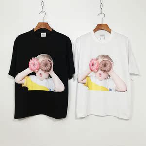 adlv韩国潮牌明星同款半袖衫 男女孩甜甜圈情侣宽松百搭纯棉短t恤