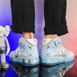 男鞋2021年新款潮秋季情侣款高帮鞋空军一号芝麻街联名涂鸦板鞋aj