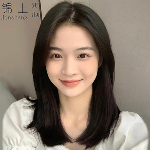 假发女中长发中分刘海锁骨发蕾丝时尚自然全头套真人发丝2021新款