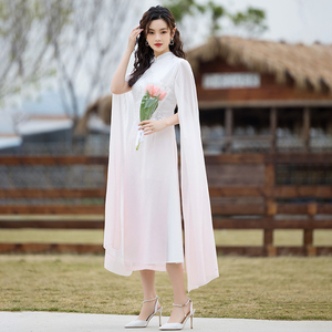 忆念素仙汉服古装改良唐装古风女装中国风飘逸仙气民乐舞台连衣裙