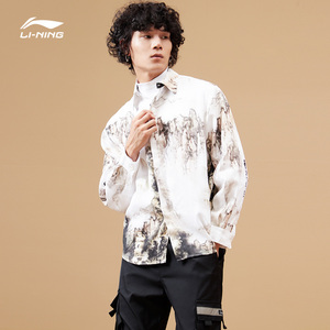 中国李宁纽约时装周走秀系列衬衫男士开衫长袖翻领宽松针织运动服