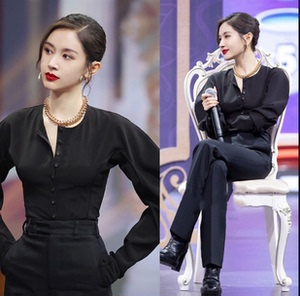 欧洲 王牌对王牌6明星王子文抖音同款衣服春装黑色泡泡袖上衣衬衫