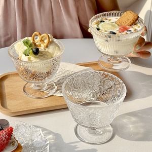 海棠花甜品高脚杯ins风创意水果冰淇淋酸奶杯玻璃家用布丁雪糕杯