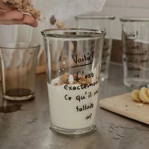 韩国博主ins风同款牛奶早餐杯法式字母玻璃杯果汁杯冰拿铁咖啡杯