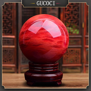 GUCOCI天然红色水晶球摆件招财转运球客厅电视柜办公室店面装饰品