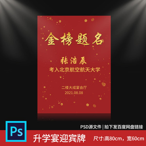 红色金榜题名升学宴迎宾牌psd模板酒店姓名指引水牌气球派对布置