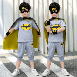 六一儿童节蝙蝠侠短袖七分裤夏款男童斗篷表演出cosplay衣服套装