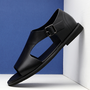 男士凉鞋2021新款真皮鱼嘴沙滩鞋夏发型师凉皮鞋男个性镂空洞洞鞋