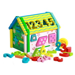 木质益智数字形状配对积木儿童早教认知拆装木屋小房子智慧屋玩具