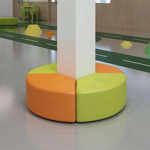 幼儿园早教中心培训机构学校大厅休息区绕方柱子软包圆形沙发组合