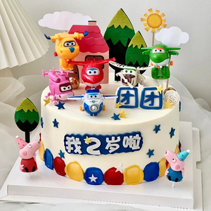 网红卡通儿童蛋糕装饰超级飞侠乐迪飞机摆件男孩生日派对烘焙装扮