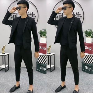 社会人精神小伙休闲西服套装男装潮流一套网红同款痞帅西装两件套