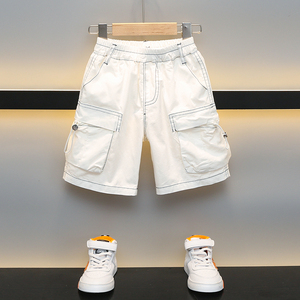 童装男童短裤夏季2024新款外穿儿童夏装白色中裤男孩薄款工装裤子