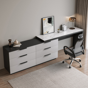 岩板书桌北欧现代简约卧室电视柜写字台一体可伸缩转角极简电脑桌