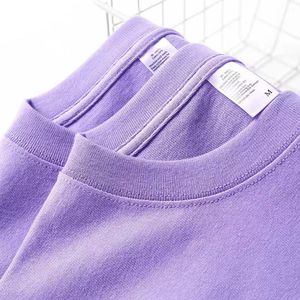 重磅精梳棉新疆纯棉五分袖T恤男女无性别纯色浅紫色圆领短袖衣服