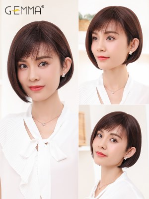 假发女短发波波头中短直发发自然女士全真人发丝整顶头套袁泉同款