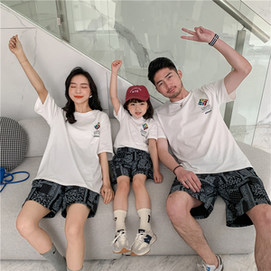 亲子装一家三口四口夏季母子母女装夏天2022新款洋气纯棉短袖t恤
