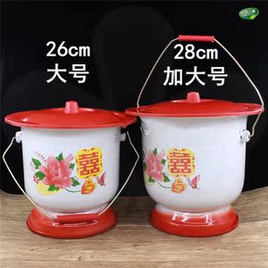 老人尿桶夜用老式搪瓷痰盂尿盆带盖防臭家用起夜桶卧室加厚尿壶筒