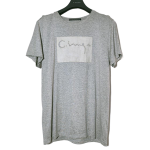 圣迪家男式灰调休闲简约100%棉复古做旧图案短袖T恤0174